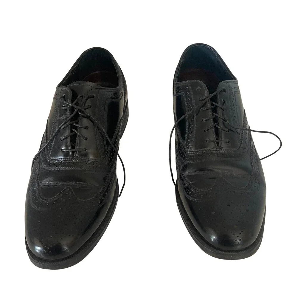 Florsheim VTG Black Pebbled 8D Imperial Wingtip Dress Shoes #20381 Lace Up